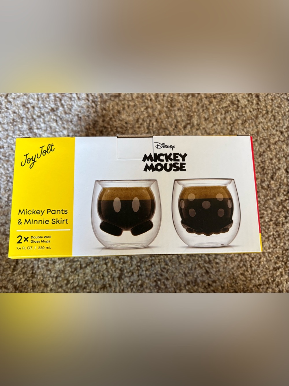Jolt Disney Mickey Mouse Black Double-Wall Glass Mug Set (2-Pack)